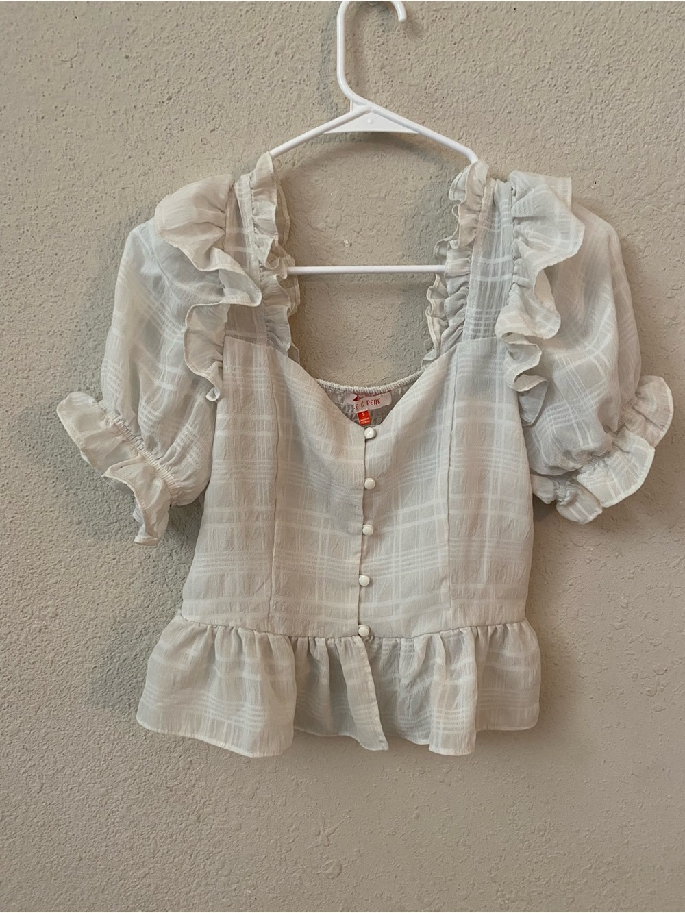 Vintage Mele E Pere Peplum Ruffle Button-Front Blouse in Cream/White